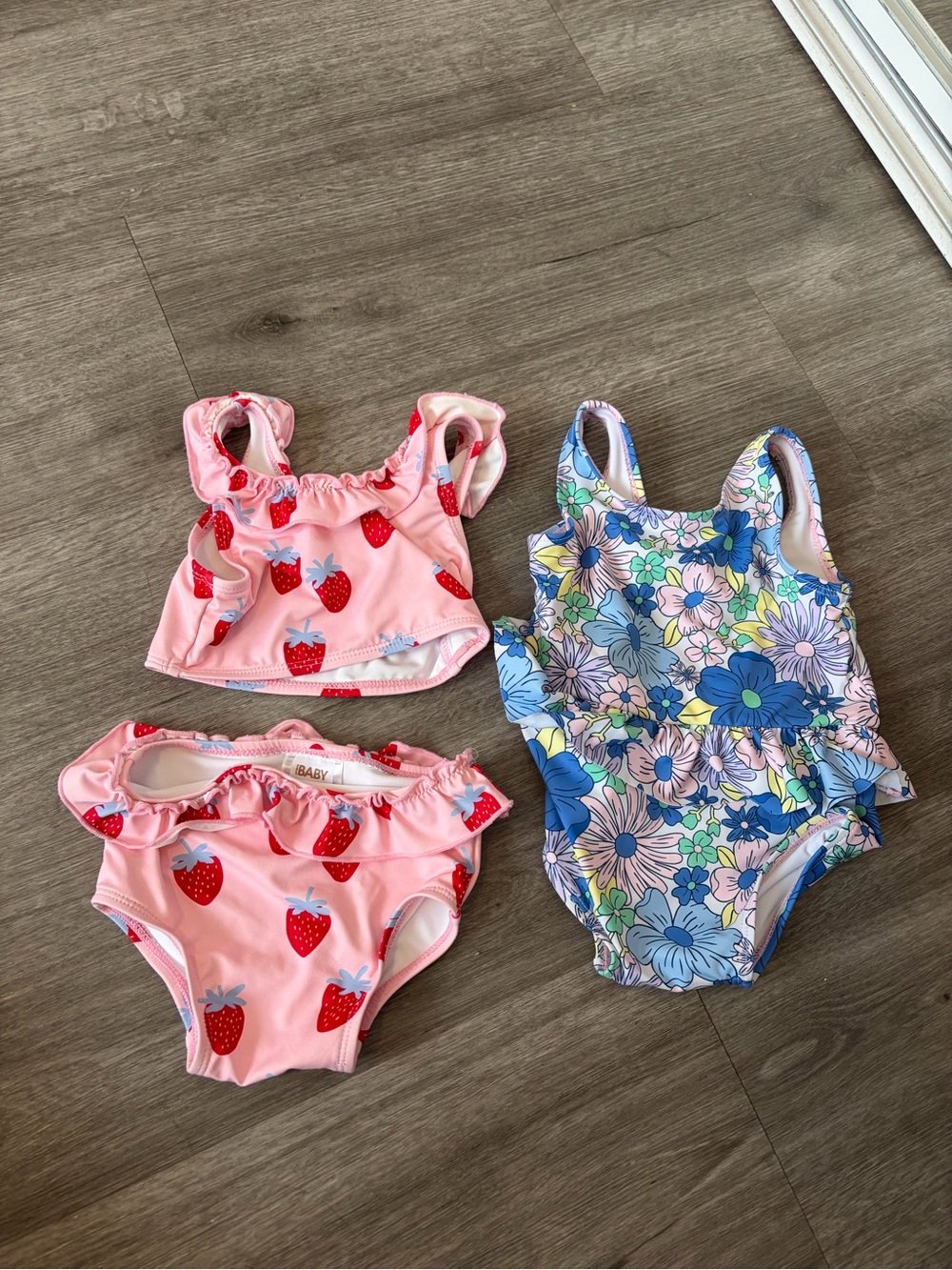 Cotton On Pink Strawberry Two-Piece & Blue Floral One-Piece Swim Set